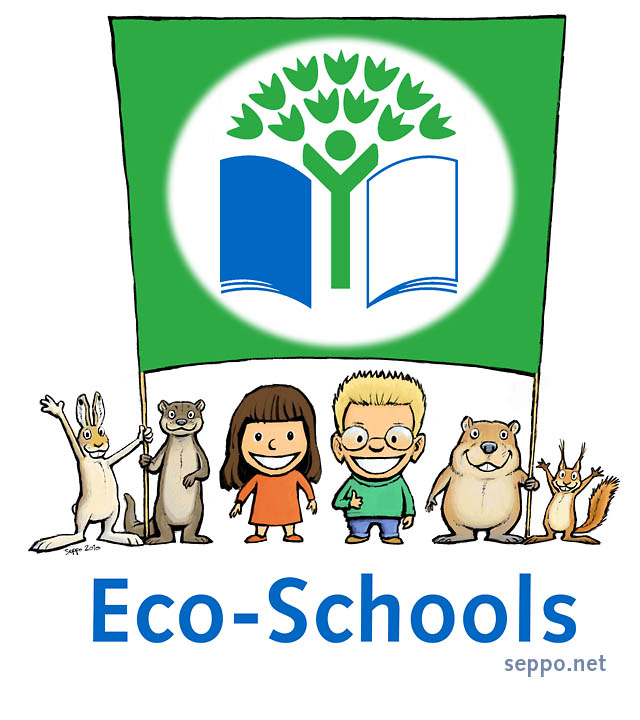  Eco-Schools green flag, keywords:
 Eco-Schools green flag environmental education project sustainable development otter beaver squirrel kids nature logo cartoon