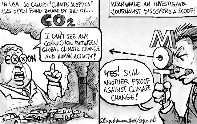  ExxonMobil behind the climate sceptics, keywords:
 ExxonMobil science lobbying climate sceptics big oil hot air journalist denial human connection cartoon