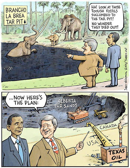 Tar pit fossils - Harper and Obama