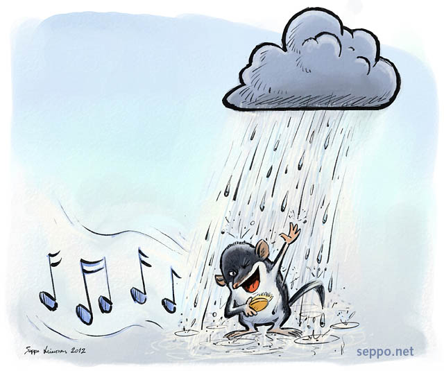  Water shrew taking shower, keywords:
 water water shrew shower rain cloud clean fresh water Neomys fodiens singing cartoon
