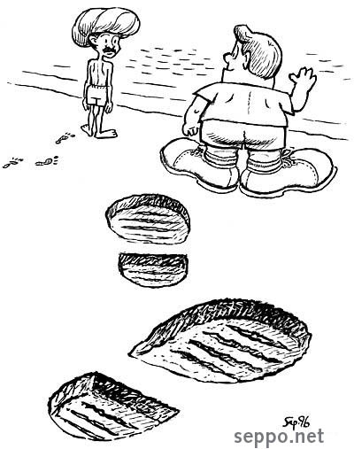 Ecological footprint, keywords:
 ecological footprint consumption light heavy earth natural resources environment nature sustainable development rich poor cartoon
