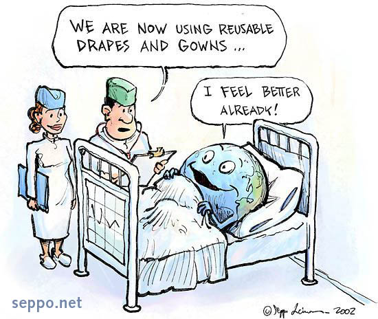  Earth friendly hospital, keywords:
 hospital earth recycling waste health environment doctor physician nurse medication cartoon