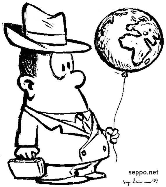  Man and globe balloon, keywords:
 sustainable development man globe earth state of the environment responsibility concern care cartoon