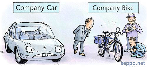  Climate - company car versus company bike, keywords:
 Climate company car bike bicycle energy traffic way to work cartoon