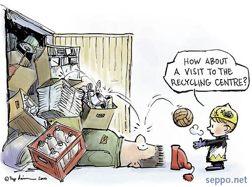  Time to go to the recycling centre, keywords:
 recycling centre garage waste dad son ecological footprint consumption sustainabe development natural resources ecological cartoon