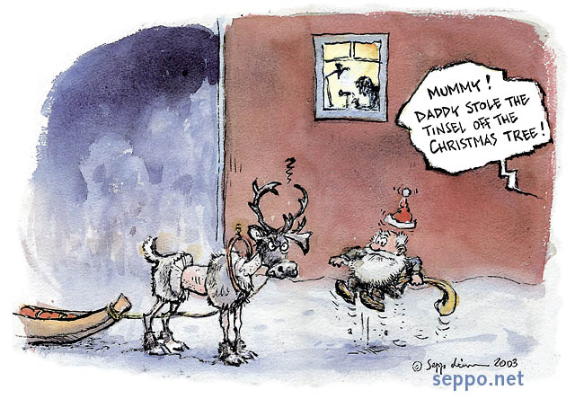  Fly fishing and Christmas time, keywords:
 fly fishing fly tying Christmas Santa Claus tinsel reindeer fur humor cartoon
