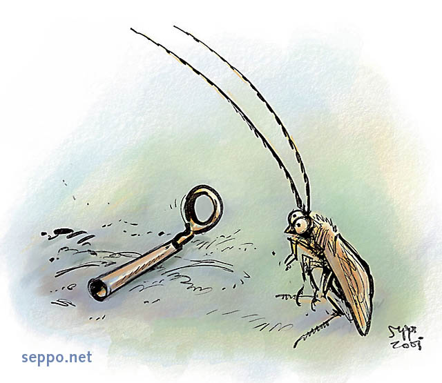  Caddisfly, keywords:
 fly fishing fishing rod tip top caddisfly sedge-fly rail-fly Trichoptera cartoon