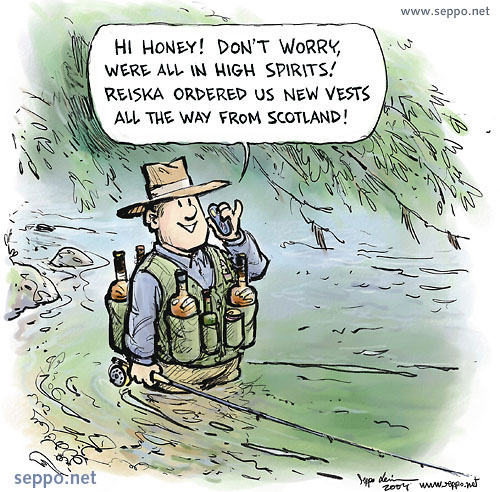  Fly Fishing Scotch Vest, keywords:
 Fly Fishing Scotch whisky vest fish fishing fisherman river cartoon
