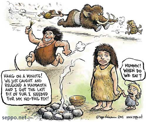  Neolithic Fly-Fishing, keywords:
 Neolithic Fly-Fishing catch and release mammoth Mammuthus primigenius fishing fisherman food fly stone age