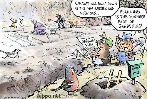  Garden planning, keywords:
 garden plan planning gardening spring planting vegetables gardener water vole fakily food growing organic chaffich wagtail cartoon
