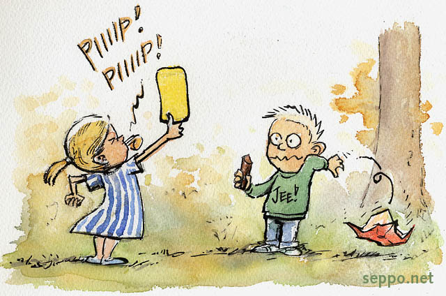  Yellow card for littering, keywords:
 litter littering forbidden yellow card warning kids nature cartoon