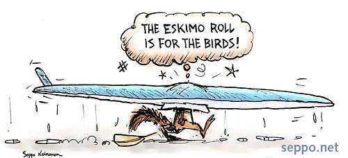  Eskimo roll is for the birds!, keywords:
 Eskimo roll rolling kayak kayaking squirrel outdoors paddling cartoon