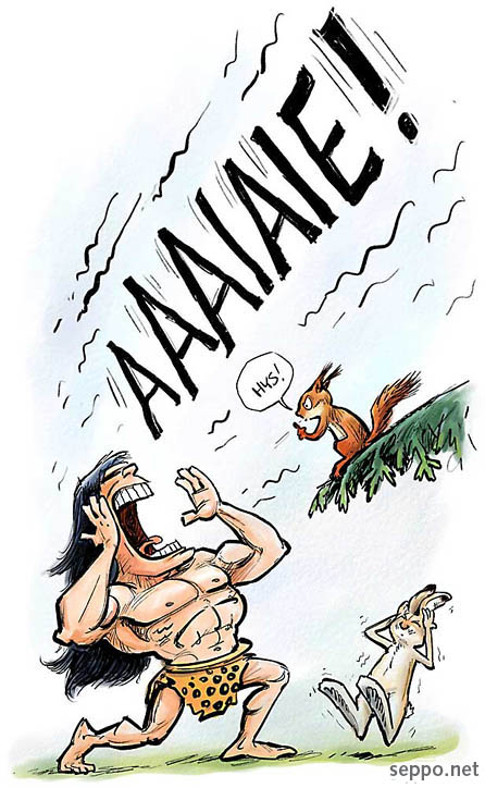  Tarzan - noice pollution in the nature, keywords:
 noise pollution Tarzan nature hare red squirrel silence peace quiet howl cartoon