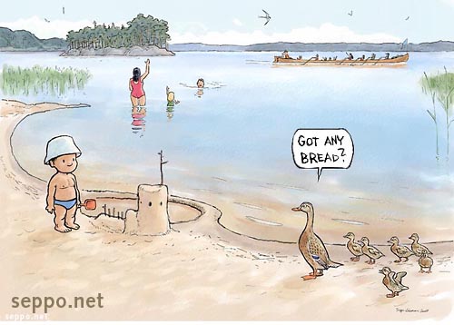  Camping at the Lake, keywords:
 camping lake summer rowing boat swimming shore beach Mallard platyrhynchos sand summer holidays cartoon