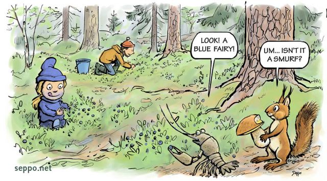 Picking blueberries in old-growth forest, keywords:
 berry picking berries blueberry old-growth forest protected area smurf blue fairy squirrel crayfish Sciurus vulgaris Astacus cartoon