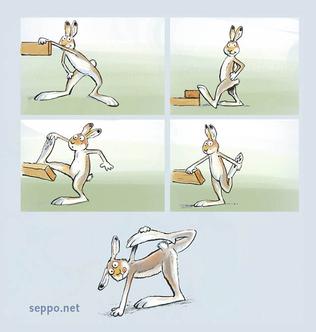  Hare warming up, keywords:
 hare sports excercise gym training warm up warming down cooling down stretching Lepus timidus movement Lepus timidus cartoon