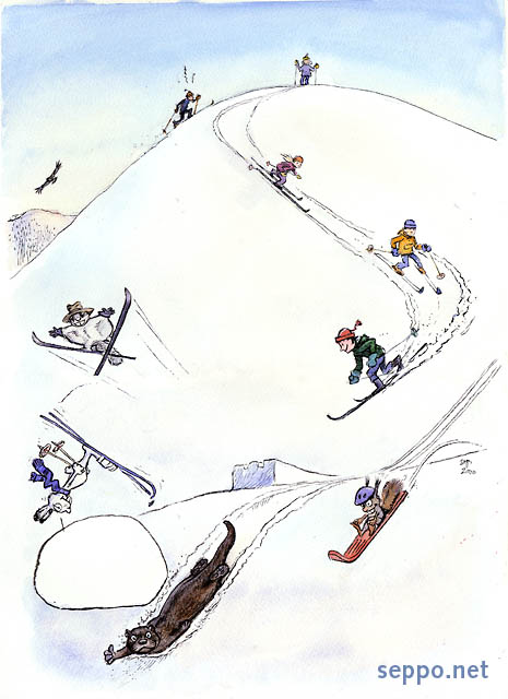  Downhill skiing , keywords:
 downhill skiing skis ski skier jumping hilltop cross-country slope eagle flying squirrel red squirrel otter mountain hare tundra hare white hare alpine hare cartoon