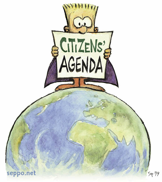  Global concerns on citizens agenda, keywords:
 global action activist activism citizen agenda concerned environmental issues cartoon