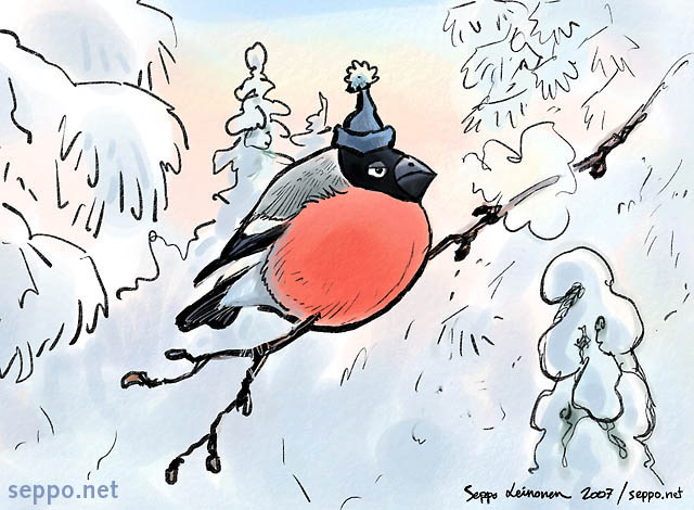  Bullfinch in winter, keywords:
 Bullfinch Common bullfinch Eurasian bullfinch winter frost cold forest bird Pyrrhula pyrrhula cartoon