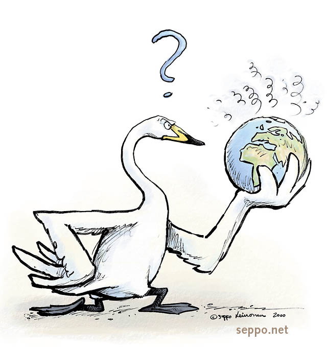  Swan and Globe, keywords:
 swan environmental concerns problems Globe global Cygnus cygnus cartoon
