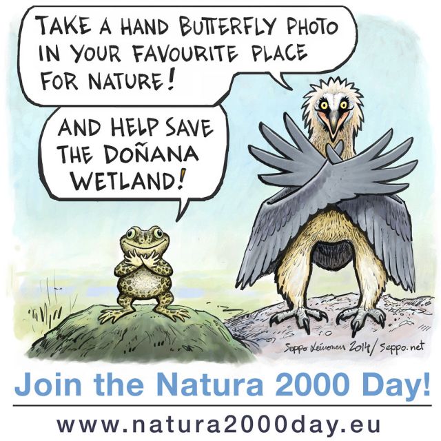  Join the Natura 2000 Day, keywords:  Natura 200 Day protected area nature biodiversity western spadefoot toad Pelobates gulstripes Lammergeier Gypaetus barbatus Donana cartoon