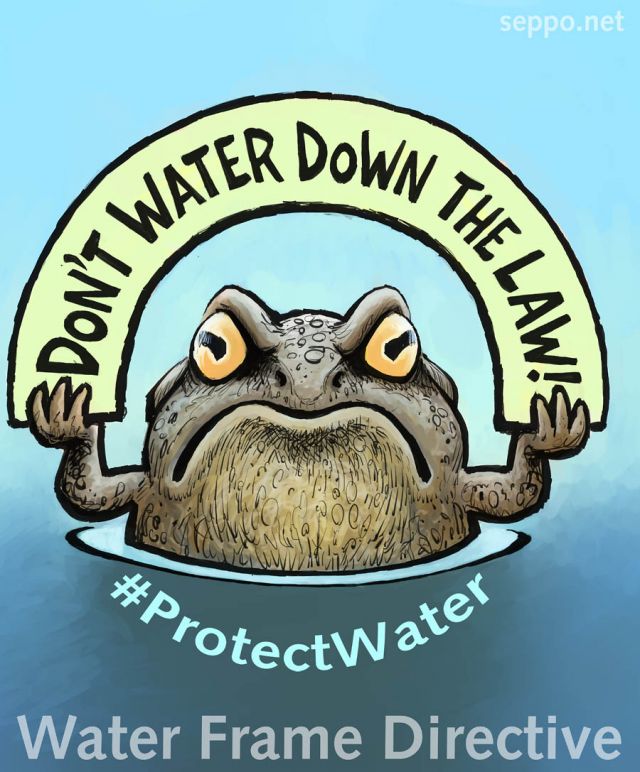  Don't water down the water law, keywords:
 Water framework directive wfd water down law industry tear down toad river politcians EU WWF cartoon