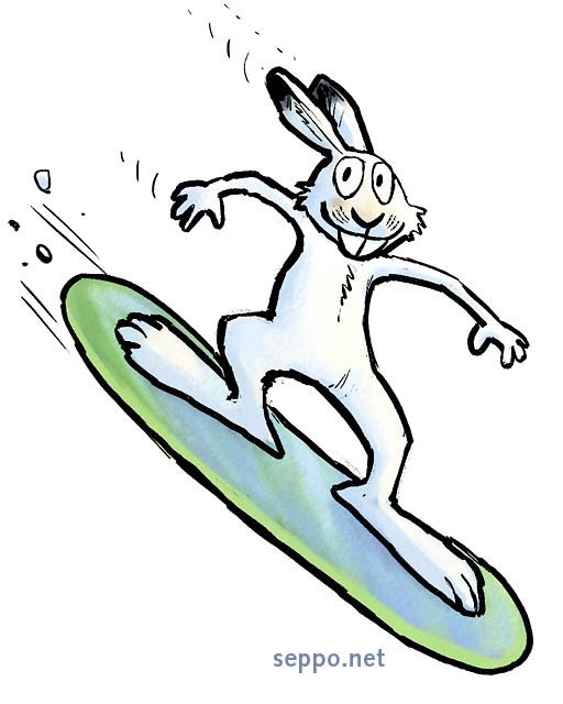  Hare snowboarding, keywords:
 mountain hare snow hare tundra hare snowboard snowboarding winter sport metsäjänis Lepus timidus cartoon