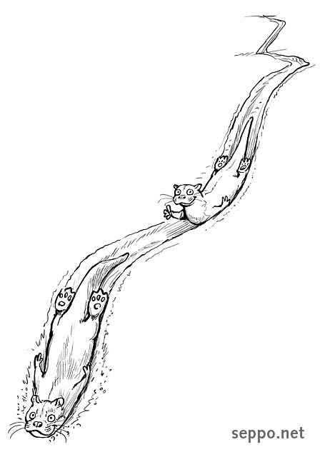  Otters playing and sliding in snow , keywords:
 otter slide sliding downhill winter snow slope playing Lutra lutra cartoon