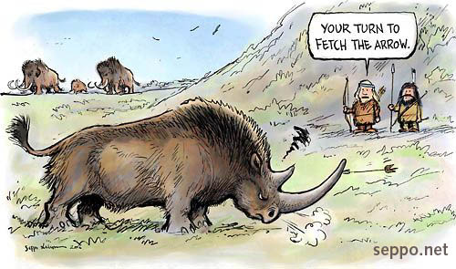  The Woolly Rhino and paleolithic hunters, keywords:
 Woolly Rhino mammoth paleolithic hunter arrow ice age Coelodonta antiquitatis Mammuthus primigenius piirros pilapiirros