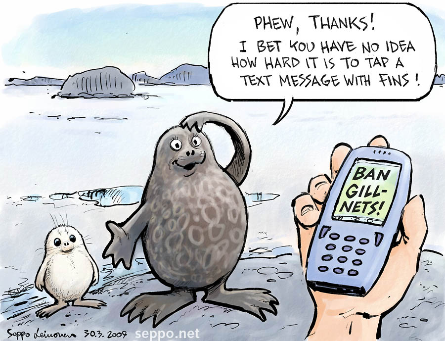  Endagered Saimaa Ringed Seal and a pup, keywords:
 endagered Saimaa Ringed Seal pup danger Finland Pusa hispida saimensis help nature conservation cartoon