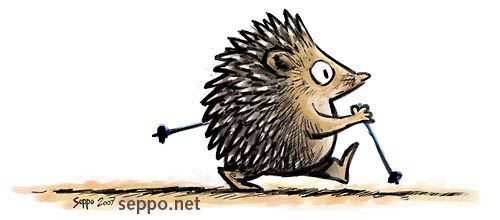  Hedgehog pole walking, keywords:
 Hedgehog Erinaceus europaeus pole nordic walking cartoon