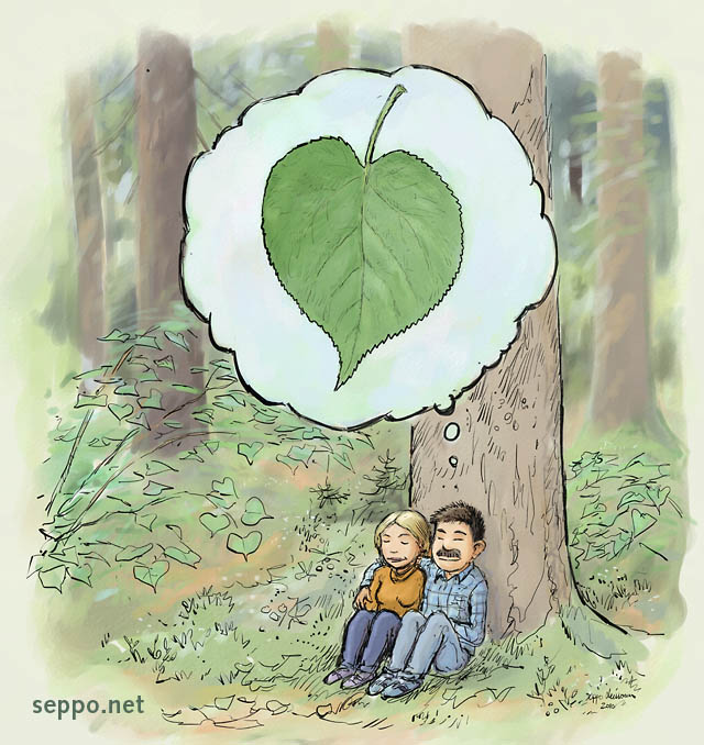  Small-leaved Lime – Tree of Lovers, keywords:
 small-leaved lime little-leaf linden deciduous tree leaf heart couple lovers love Tilia cordata cartoon