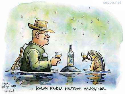  , keywords: perhokalastus kalamies perhokalastus taimen valkoviini Se vavallinen tarina huumori kalastus kala