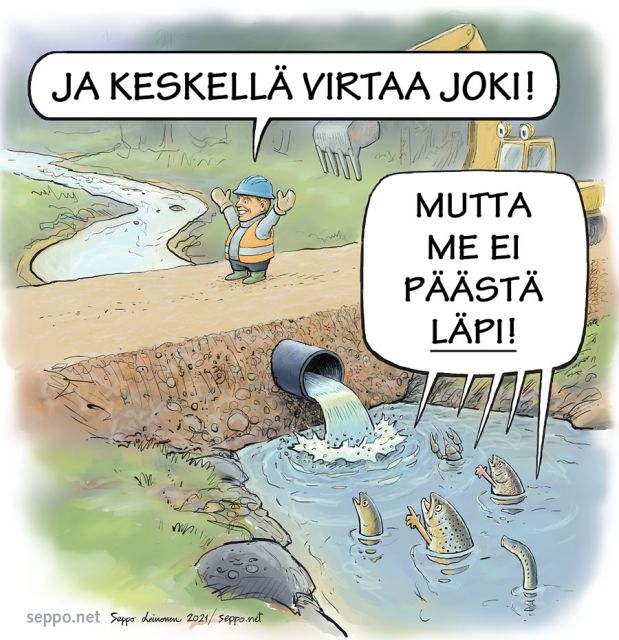  Tierumpu joka on vaelluseste, keywords:
 Robert Redford ankerias harjus ja keskell virtaa joki jokirapu kalat nahkiainen pato pilapiirros puro taimen tie tierumpu vaelluseste vaelluskala vesielit virta