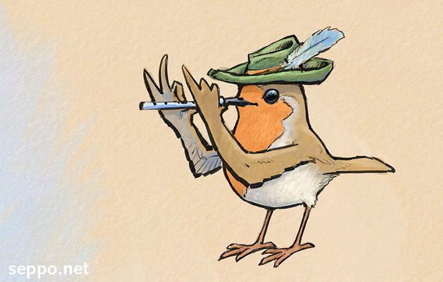  Punarinta, keywords:
 punarinta: robin hood huilu laulu lintu kevt mets Erithacus supercula pilapiirros