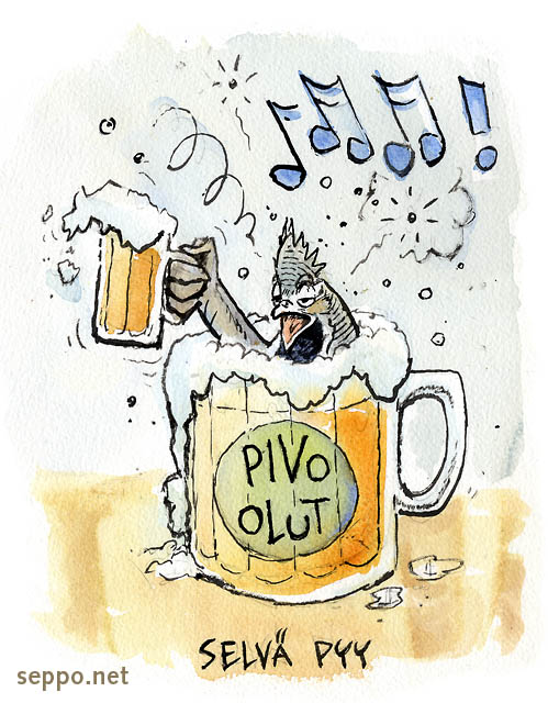  Pyy pivossa, keywords:
 pilapiirros pyy Tetrastes bonasia olut tuoppi vaahto juhlat juominen selvä pyy pivo