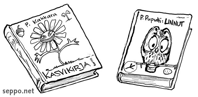  Luontokirjat, keywords:
 kasvikirja lintukirja päivänkakkara helmipöllö pilapiirros