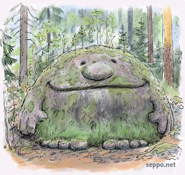 Kivipeikko, keywords:
 kivi peikko peruskallio kallioperä metsä ikivanha pilapiirros
