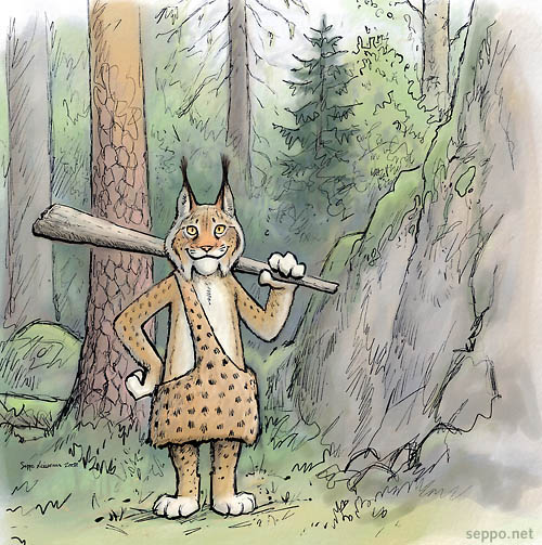  Kivikauden ilves, keywords:
 Ilves kivikausi metsä suurpeto Lynx lynx pilapiirros