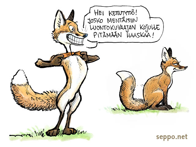  Kettu kosii, keywords:
 kettu kettutytt kiima Vulpes vulpes pilapiirros