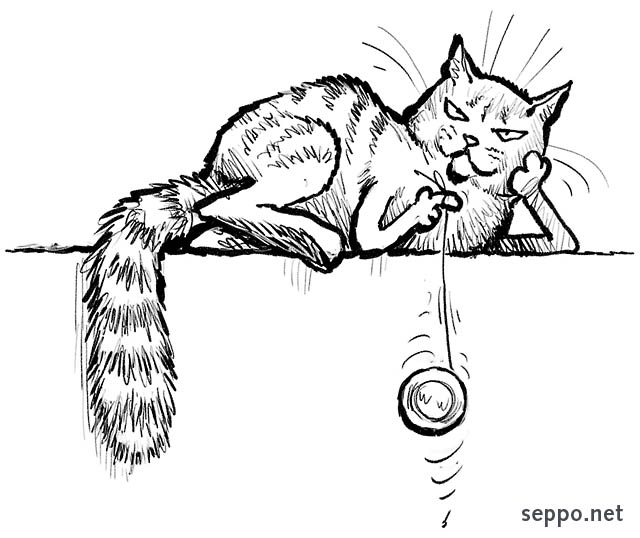  Kissa ja jojo, keywords:
 kissa jojo jojoilla temppu leikki lepo Felis catus pilapiirros