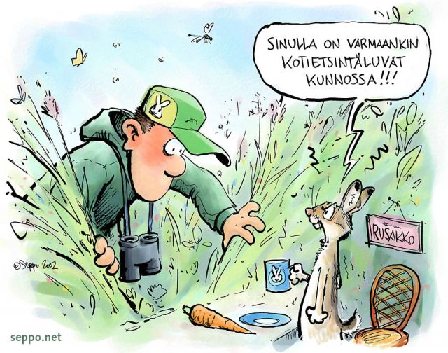  Rusakko ja riistantutkija, keywords:
 rusakko tutkija riistantutkimus maastotutkimus riistakanta populaatiobiologia runsaudenseuranta Êmetsästys suunnittelu Lepus europaeus pilapiirros