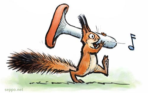  Orava ja hapero, keywords:
 orava Sciurus vulgaris hapero sieni sienestys piirros pilapiirros