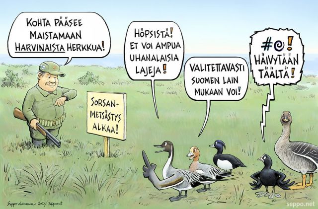  Suomessa saa metsst uhanalaisia lajeja, keywords:
 anas acuta anser fabalis rossicus aythya fuligula fulica atra haapana jouhisorsa laki luonnonsuojelulaki mareca penelope metsstys metsstyslaki metsstj nokikana pilapiirros sorsastus tukkasotka tundrametshanhi uhanalainen laji