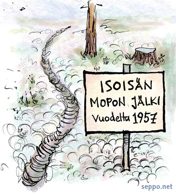  Maaston kuluminen – jäkäläkangas, keywords:
 maaston kuluminen jälki jäljet jäkälät jäkälikkö jäkäläkangas herkkä kasvillisuus vahingoittaminen vahingoittua pilapiirros