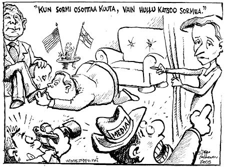  Jäättenmäki Lipponen ja Suomen rooli Irakin sodassa, keywords:
 Anneli Jäätteenmäki Paavo Lipponen Irak muistio skandaali George W. Bush media pilapiirros