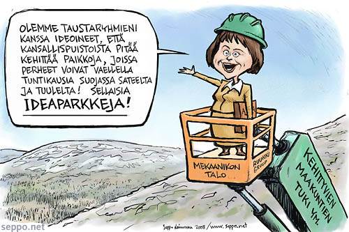  Paula Lehtomäki kehittää kansallispuistoja, keywords:
 Paula Lehtomäki vaaliraha Pallas Pallashotelli kansallispuisto luonnonsuojelualue Ideapark laki ympäristöministeri kaavoitus pilapiirros