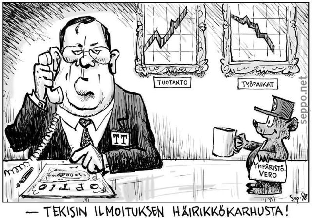  Teollisuus ympäristövero ja häirikkökarhu, keywords:
 teollisuus metsäteollisuus tuotanto työpaikat optiot soingot voitot vero haittavero verotus ympäristövero verokarhu verottaja häirikkökarhu TT työnantajat Johannes Koroma pilapiirros