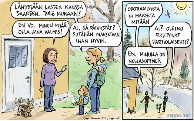  Nollasopimus, keywords:
 nollasopimus tyelm ty tyehdot vapaa-aika palkaton odotus pivystys korvaus kevt saari retki pilapiirros