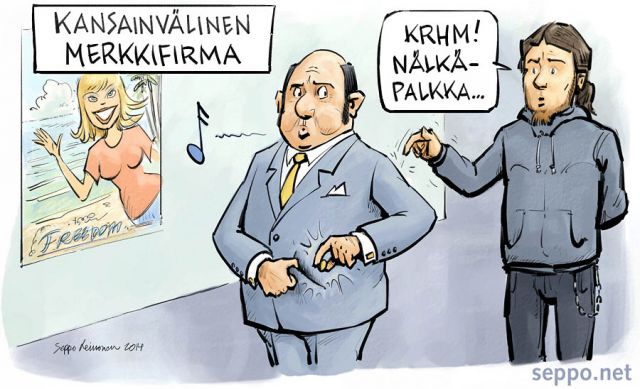  Merkkivaate - työntekijälle reilu palkka, keywords:
 vaate työntekijä palkka nälkäpalkka korotus kansainvälinen brändi merkkituote suuryritys oikeudet lisähinta järjestäytyminen tasa-arvo ay-liike reilu kauppa työ tehdas piirros